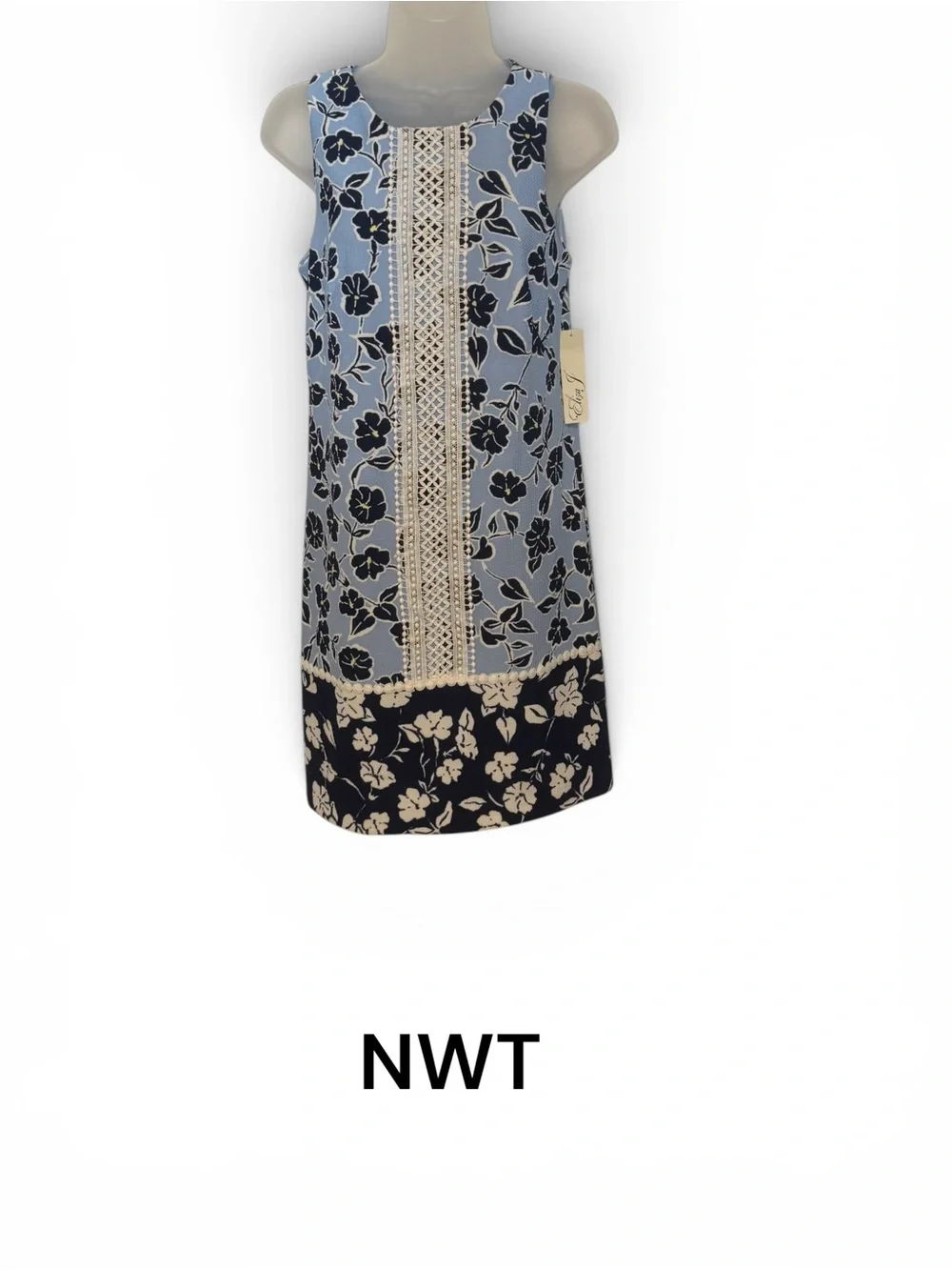 NWT Eliza J Blue Floral Trim Sleeveless Dress Size: 4 #CL - Picture 1 of 8